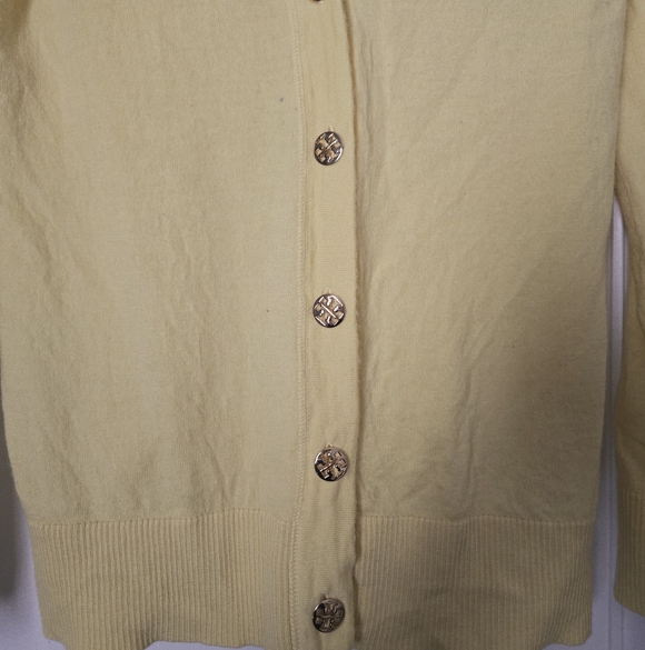 Tory Burch Light Yellow V-Neck Button Cardigan - Picture 2 of 4